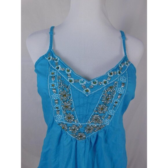 Apt 9 Turquoise Beaded Boho Tank M - Ruffle Hem Embellished - Excellent - Picture 2 of 11